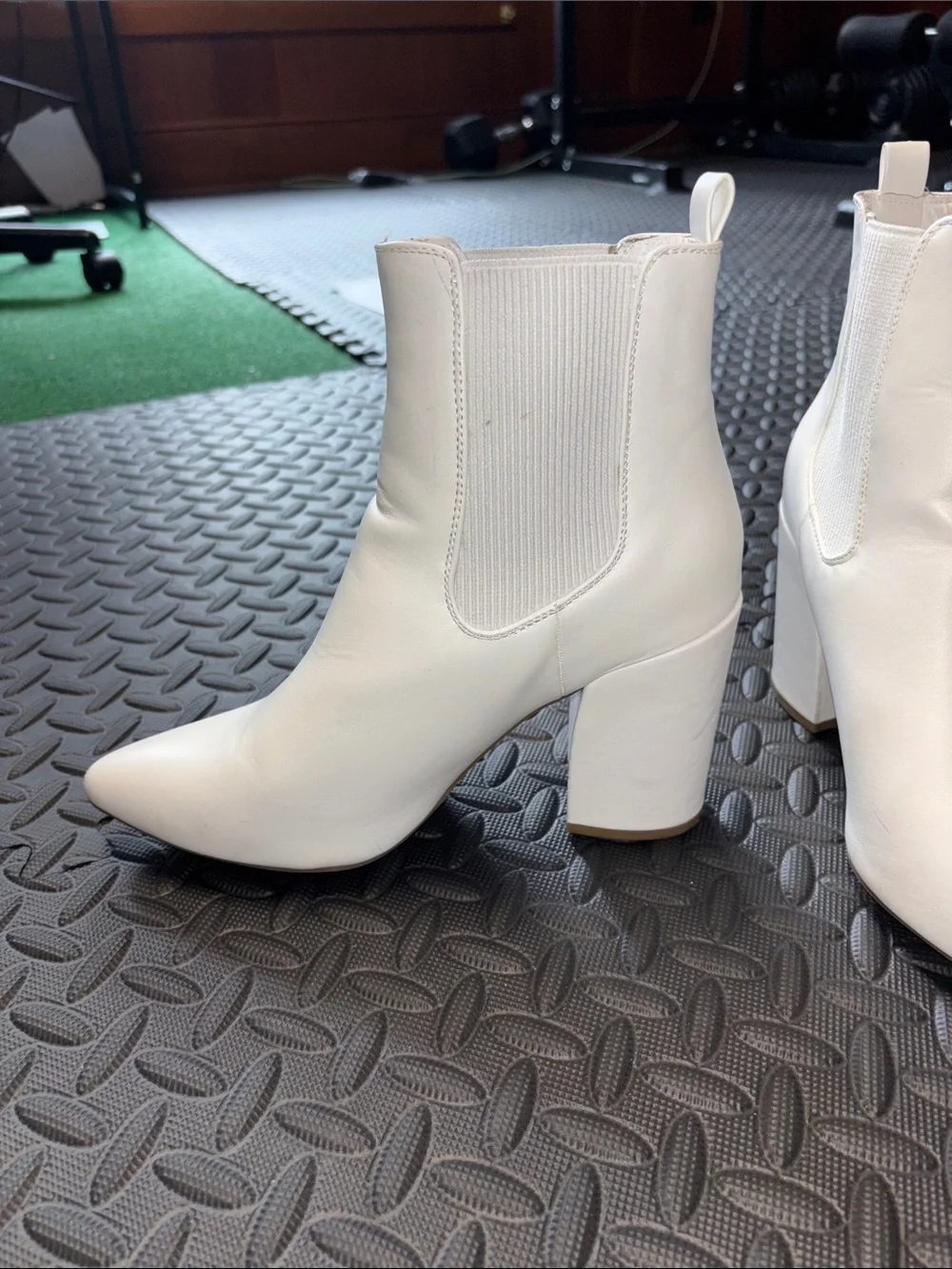 White Women's Chelsea Block Heel Ankle Boots